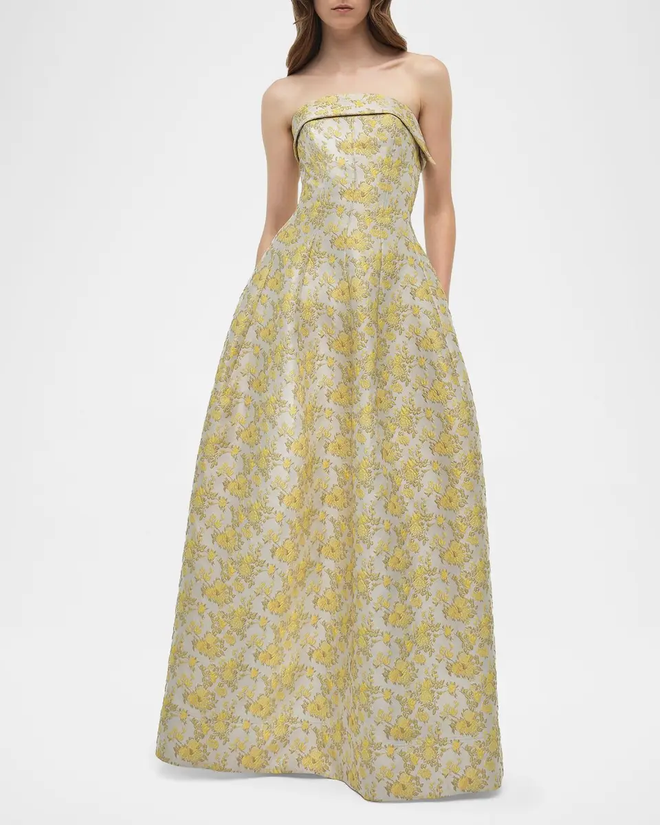 Simkhai Octavia Floral Jacquard Strapless Gown | Thumbnail 2