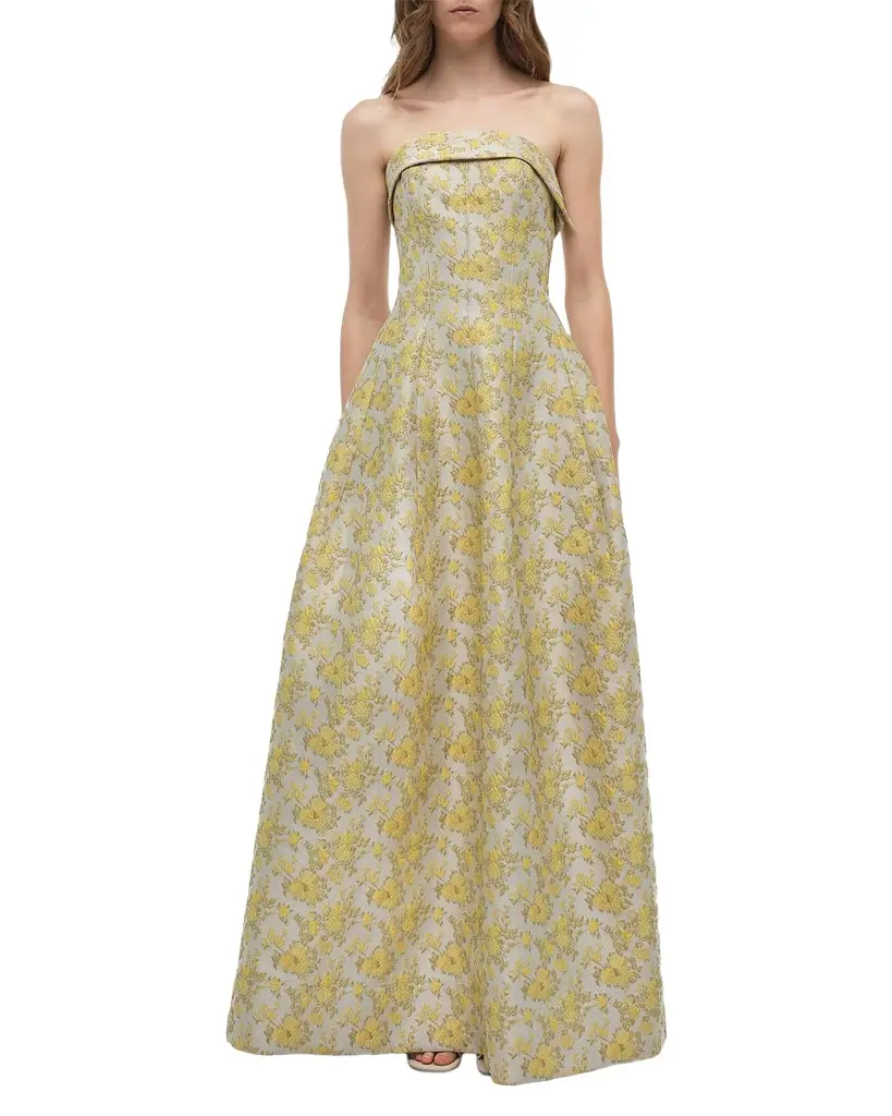 Octavia Floral Jacquard Strapless Gown