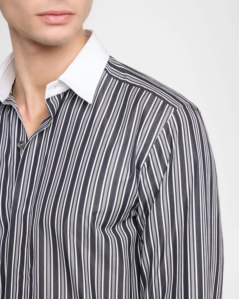 Tom Ford Men's Cotton Multi-Stripe Contrast-Trim Sport Shirt | Thumbnail 5