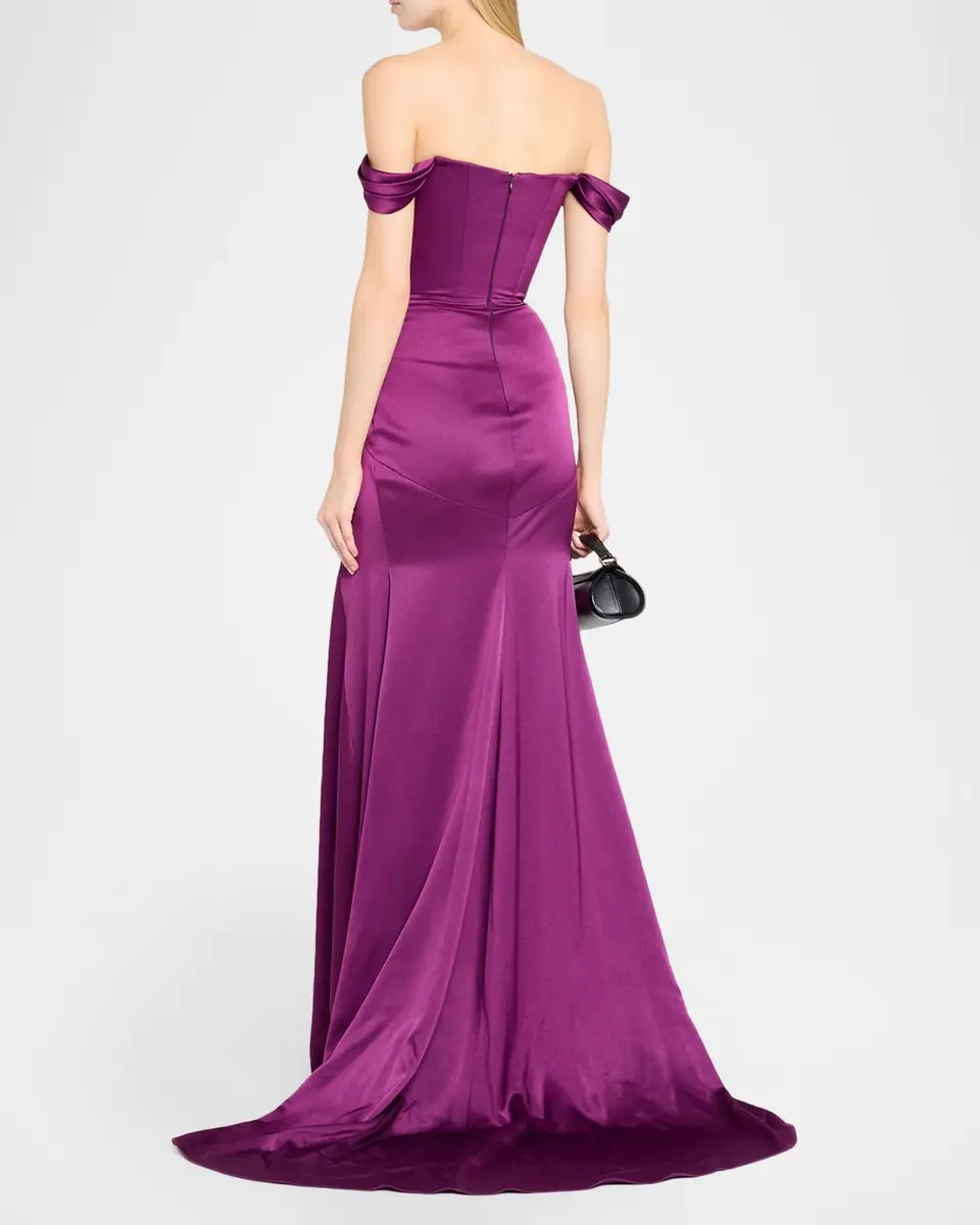 Alex Perry Off-The-Shoulder Paneled Satin Crepe Gown | Thumbnail 3 Alex Perry Off-The-Shoulder Paneled Satin Crepe Gown | Thumbnail 3