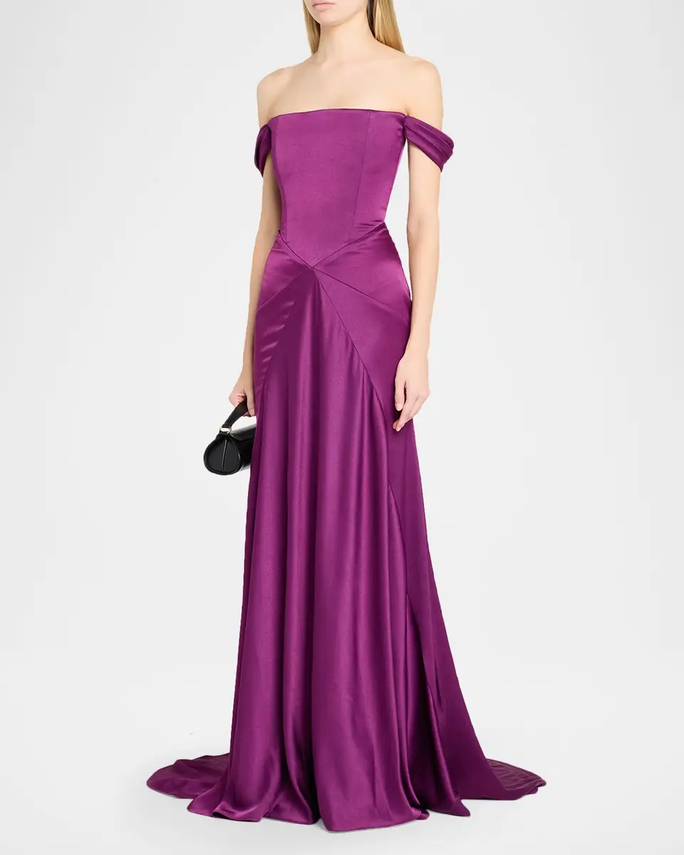 Alex Perry Off-The-Shoulder Paneled Satin Crepe Gown | Thumbnail 4 Alex Perry Off-The-Shoulder Paneled Satin Crepe Gown | Thumbnail 4
