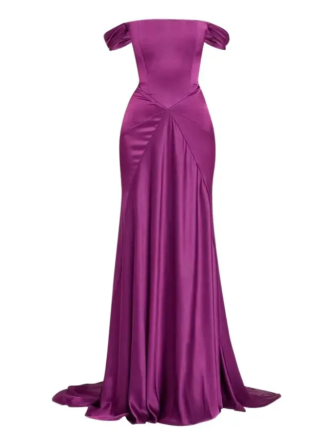 Off-The-Shoulder Paneled Satin Crepe Gown
