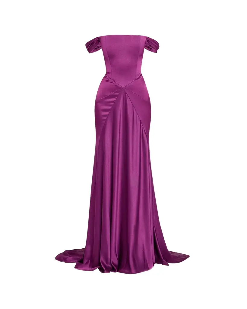 Alex Perry Off-The-Shoulder Paneled Satin Crepe Gown | Image 1 Alex Perry Off-The-Shoulder Paneled Satin Crepe Gown | Image 1