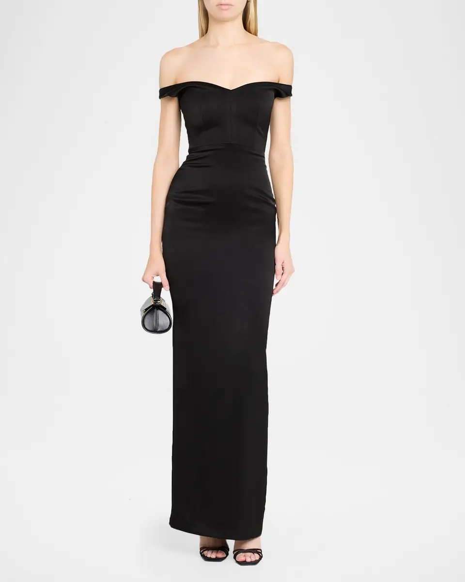 Alex Perry Off-The-Shoulder V-Neck Satin Crepe Gown | Thumbnail 2 Alex Perry Off-The-Shoulder V-Neck Satin Crepe Gown | Thumbnail 2