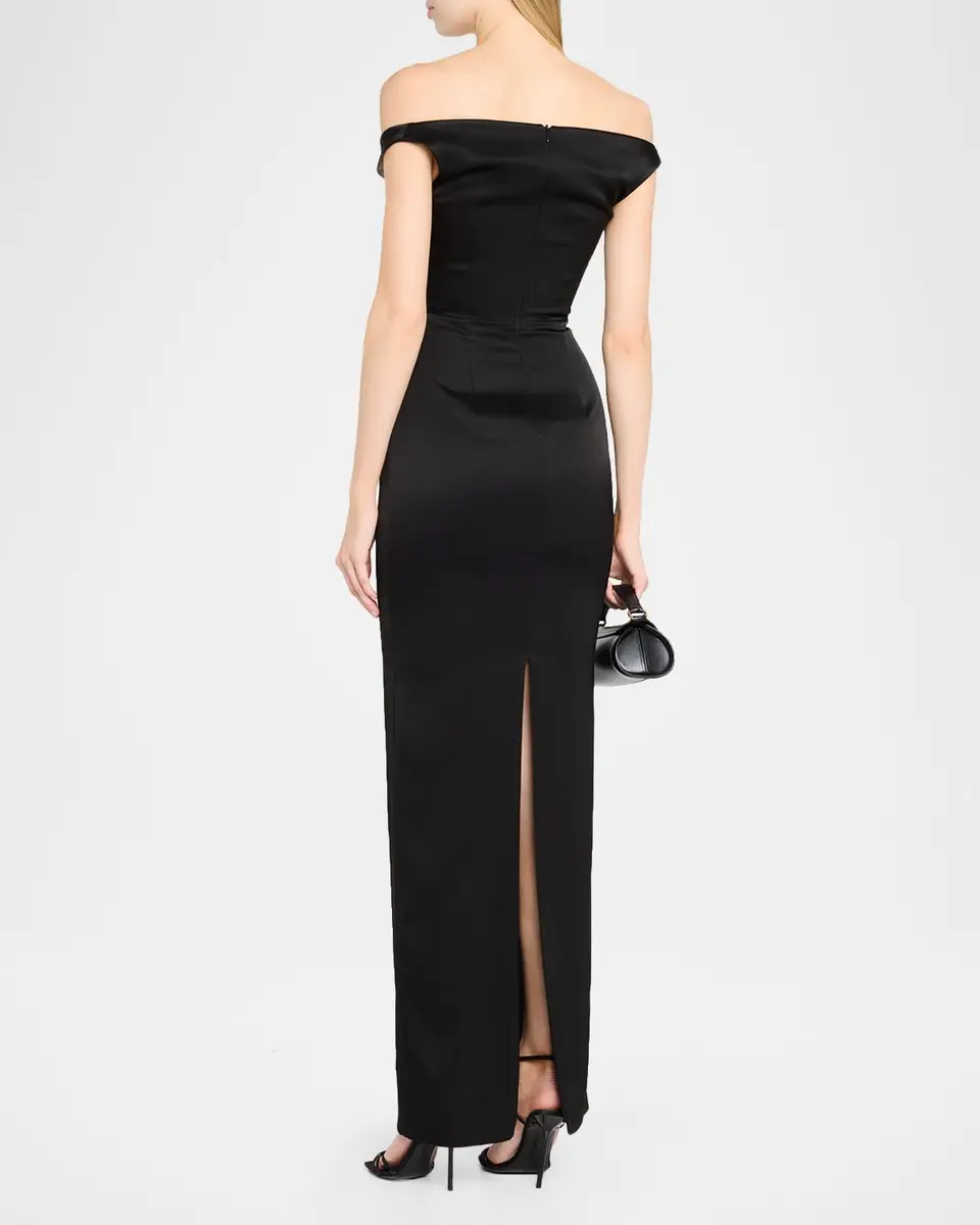 Alex Perry Off-The-Shoulder V-Neck Satin Crepe Gown | Thumbnail 3 Alex Perry Off-The-Shoulder V-Neck Satin Crepe Gown | Thumbnail 3