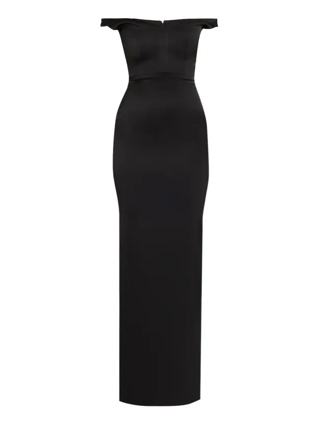 Off-The-Shoulder V-Neck Satin Crepe Gown
