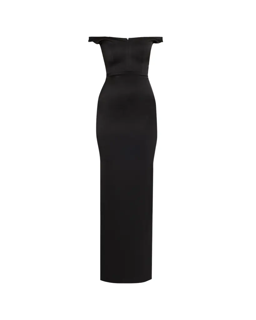 Alex Perry Off-The-Shoulder V-Neck Satin Crepe Gown | Image 1 Alex Perry Off-The-Shoulder V-Neck Satin Crepe Gown | Image 1