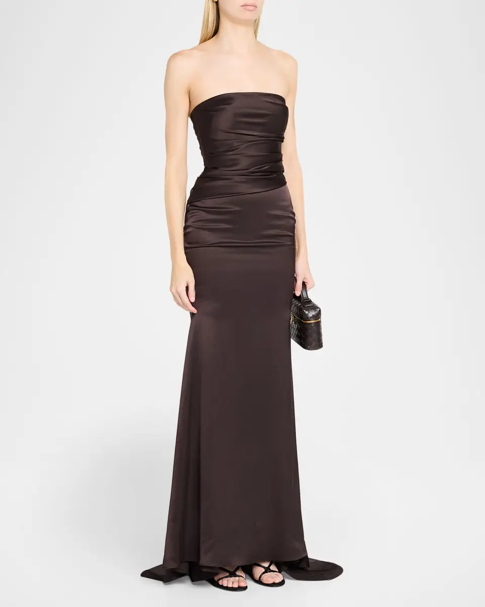 Alex Perry Strapless Drape Gown in Satin Crepe | Thumbnail 4 Alex Perry Strapless Drape Gown in Satin Crepe | Thumbnail 4