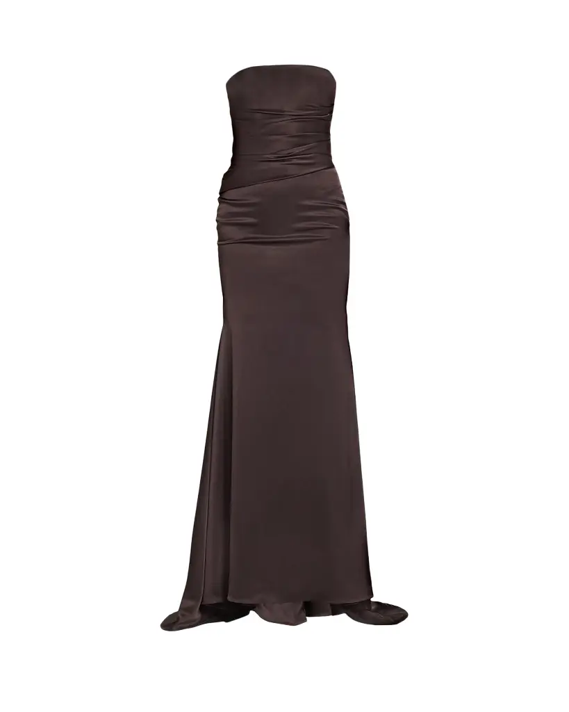 Alex Perry Strapless Drape Gown in Satin Crepe | Image 1 Alex Perry Strapless Drape Gown in Satin Crepe | Image 1