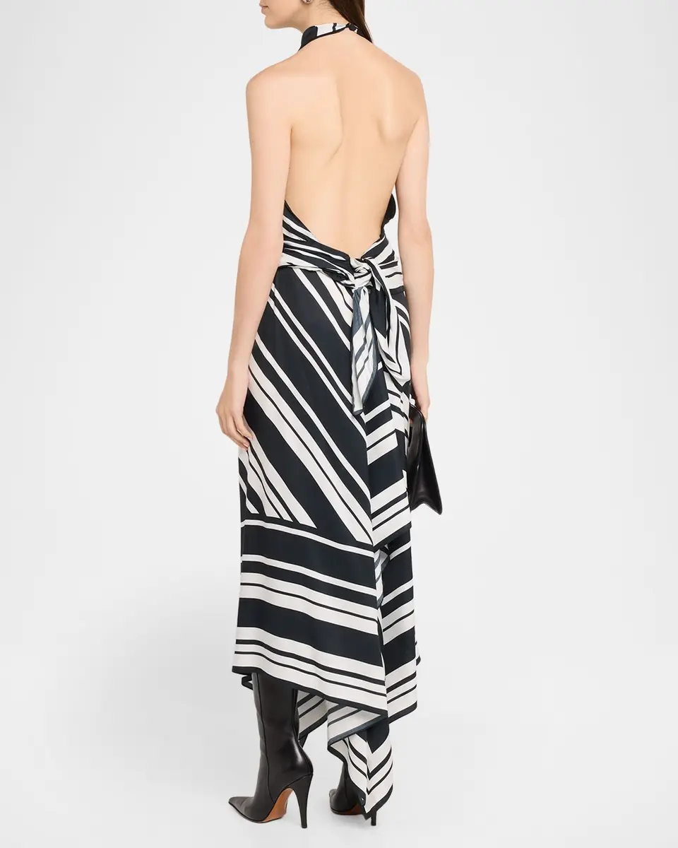 Brandon Maxwell Marin Striped Satin Halter Midi Scarf Dress | Thumbnail 3 Brandon Maxwell Marin Striped Satin Halter Midi Scarf Dress | Thumbnail 3