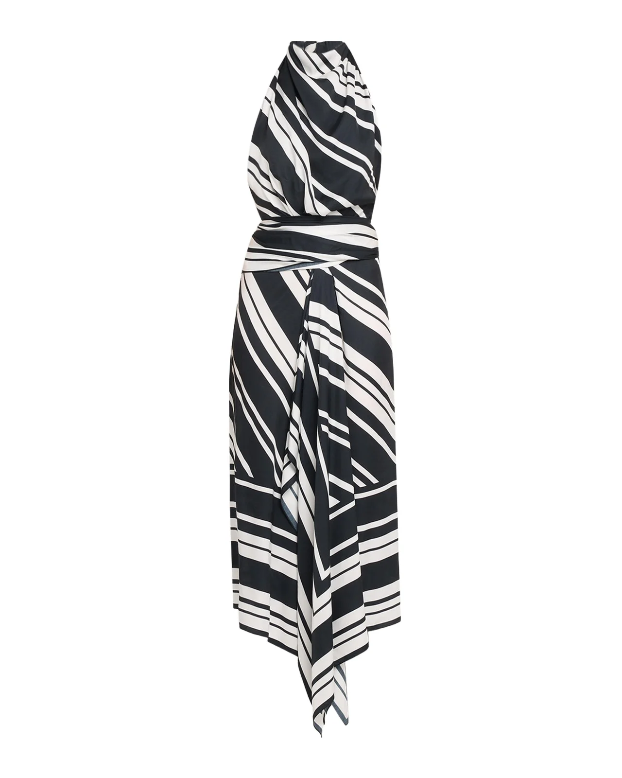 Marin Striped Satin Halter Midi Scarf Dress Marin Striped Satin Halter Midi Scarf Dress