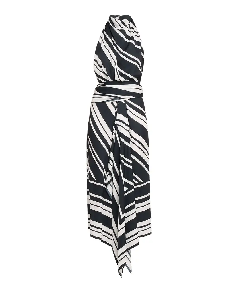 Marin Striped Satin Halter Midi Scarf Dress Marin Striped Satin Halter Midi Scarf Dress