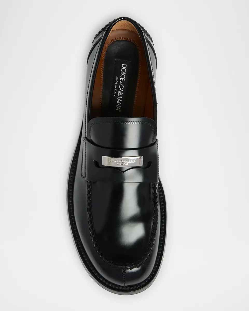 Dolce & Gabbana Men's Corsaro Logo Plaque Leather Penny Loafers | Thumbnail 6 Dolce & Gabbana Men's Corsaro Logo Plaque Leather Penny Loafers | Thumbnail 6