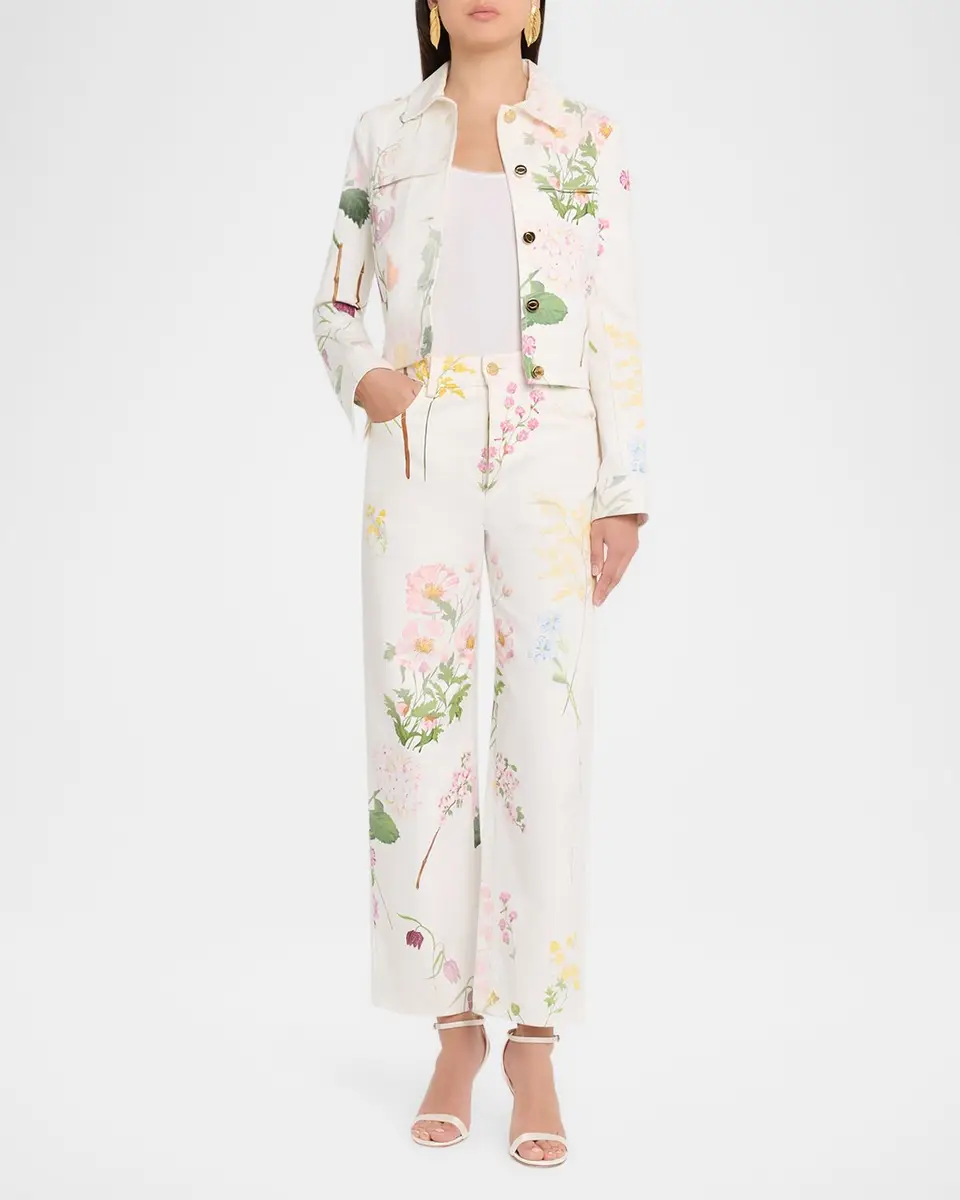 Oscar de la Renta Faded Mixed Botanical Straight-Leg Ankle Pants | Thumbnail 2 Oscar de la Renta Faded Mixed Botanical Straight-Leg Ankle Pants | Thumbnail 2