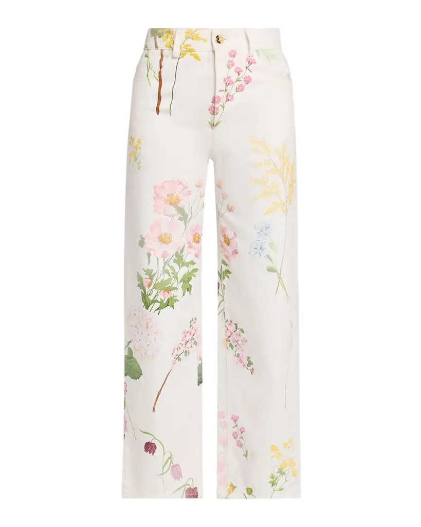 Oscar de la Renta Faded Mixed Botanical Straight-Leg Ankle Pants | Image 1 Oscar de la Renta Faded Mixed Botanical Straight-Leg Ankle Pants | Image 1