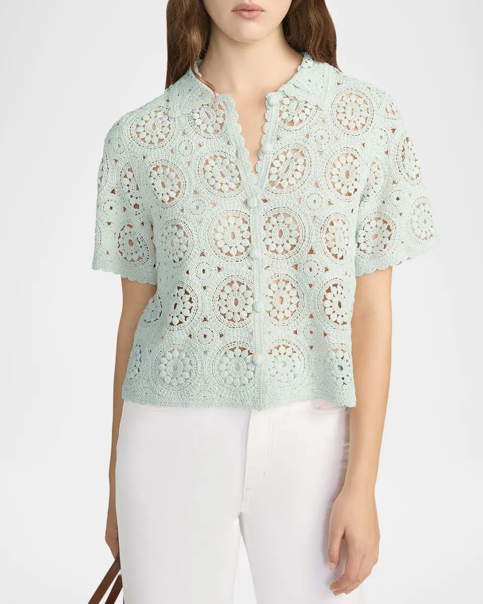 FRAME Crochet Cotton Boxy-Fit Top | Thumbnail 4 FRAME Crochet Cotton Boxy-Fit Top | Thumbnail 4