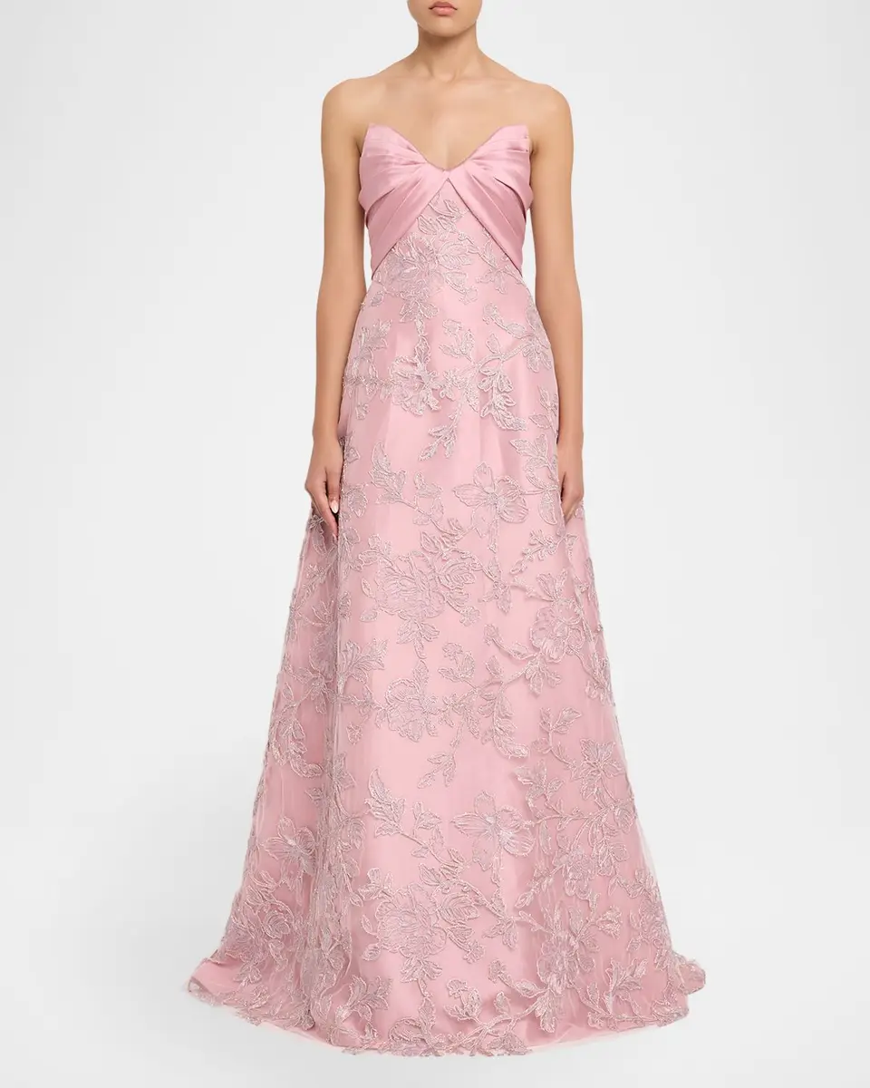 Pamella Roland Embroidered Satin Strapless Gown | Thumbnail 2 Pamella Roland Embroidered Satin Strapless Gown | Thumbnail 2