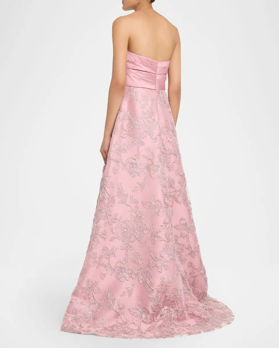 Pamella Roland Embroidered Satin Strapless Gown | Thumbnail 3 Pamella Roland Embroidered Satin Strapless Gown | Thumbnail 3