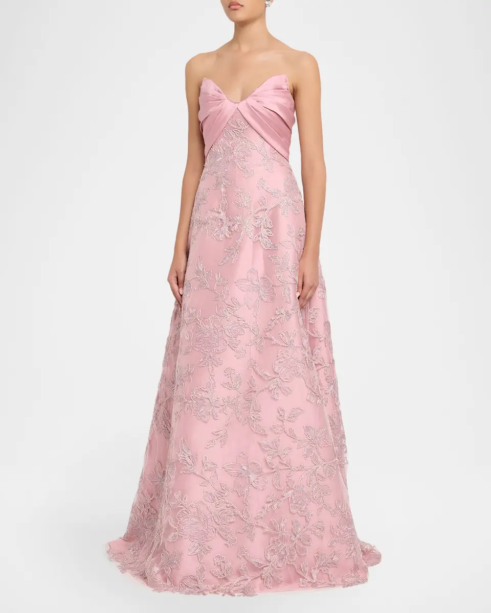 Pamella Roland Embroidered Satin Strapless Gown | Thumbnail 4 Pamella Roland Embroidered Satin Strapless Gown | Thumbnail 4