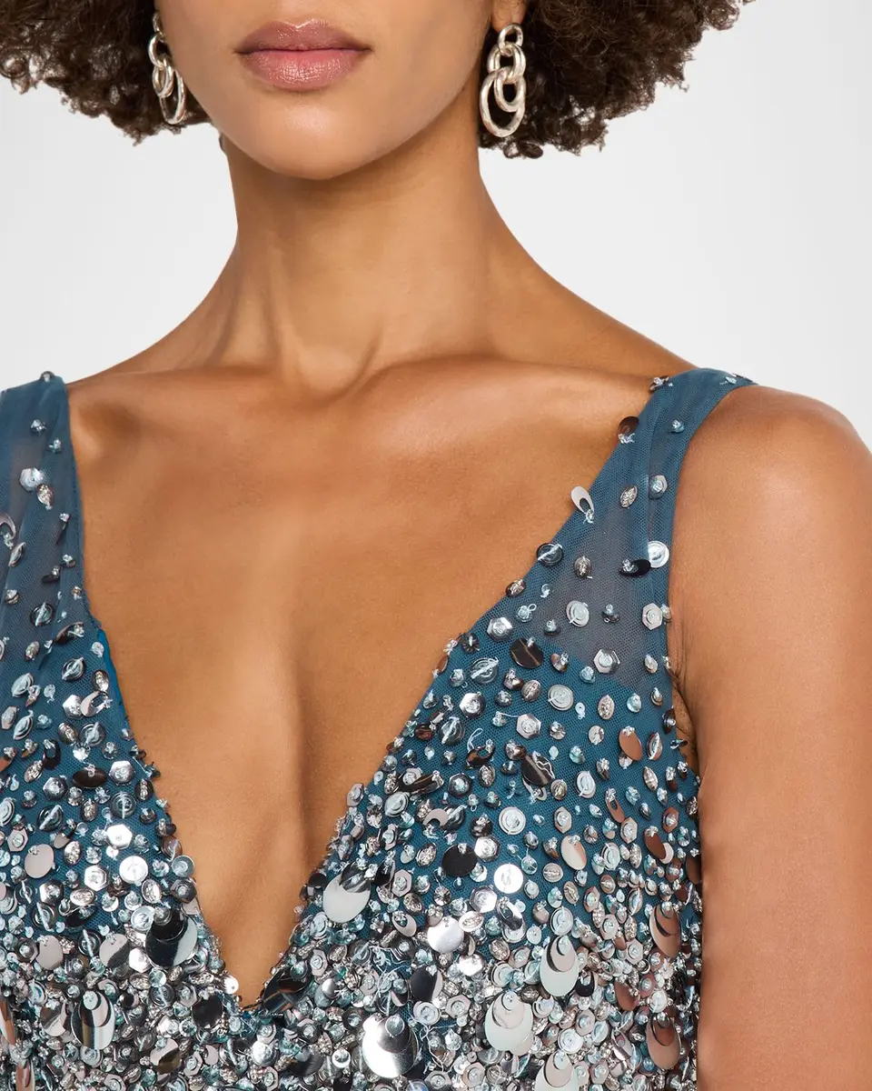 PAMELLA ROLAND Plunging Beaded Tulle A-Line Gown | Thumbnail 5 PAMELLA ROLAND Plunging Beaded Tulle A-Line Gown | Thumbnail 5