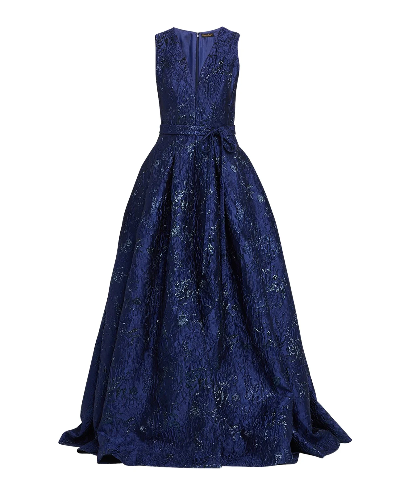 Deep V-Neck Textured Metallic Jacquard Ball Gown Deep V-Neck Textured Metallic Jacquard Ball Gown