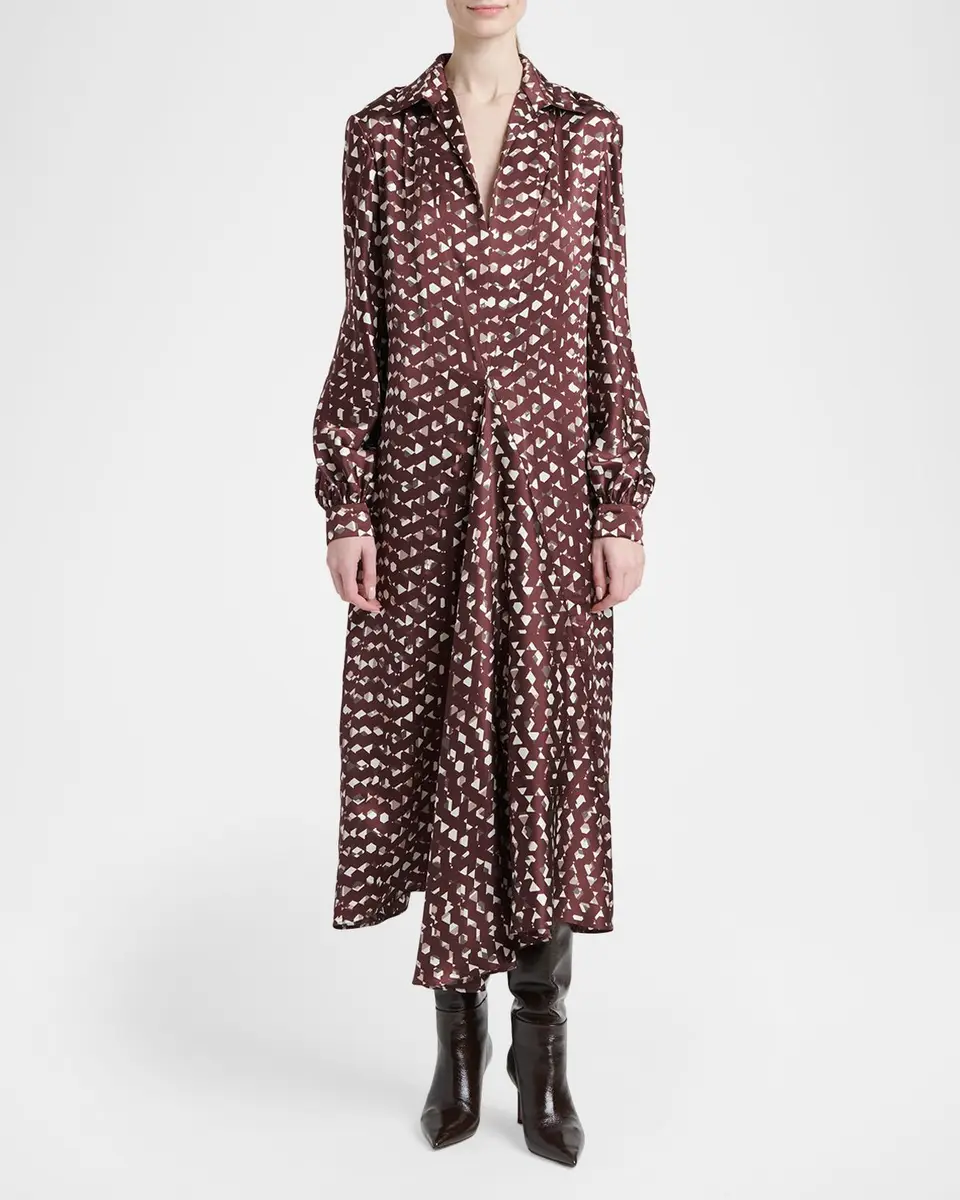 Kiton Abstract-Print Silk Long-Sleeve Midi Shirtdress | Thumbnail 2 Kiton Abstract-Print Silk Long-Sleeve Midi Shirtdress | Thumbnail 2