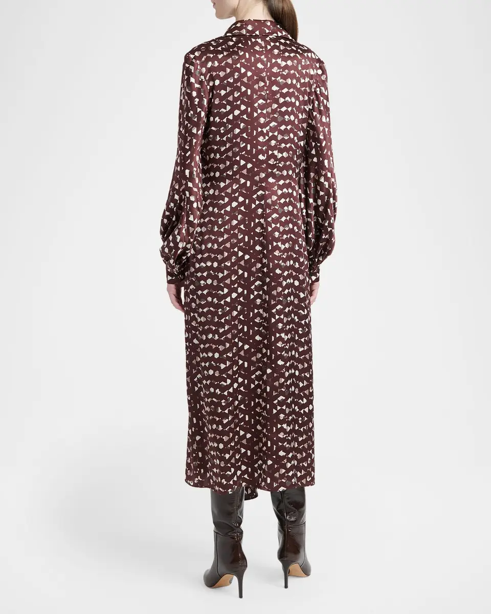 Kiton Abstract-Print Silk Long-Sleeve Midi Shirtdress | Thumbnail 3 Kiton Abstract-Print Silk Long-Sleeve Midi Shirtdress | Thumbnail 3
