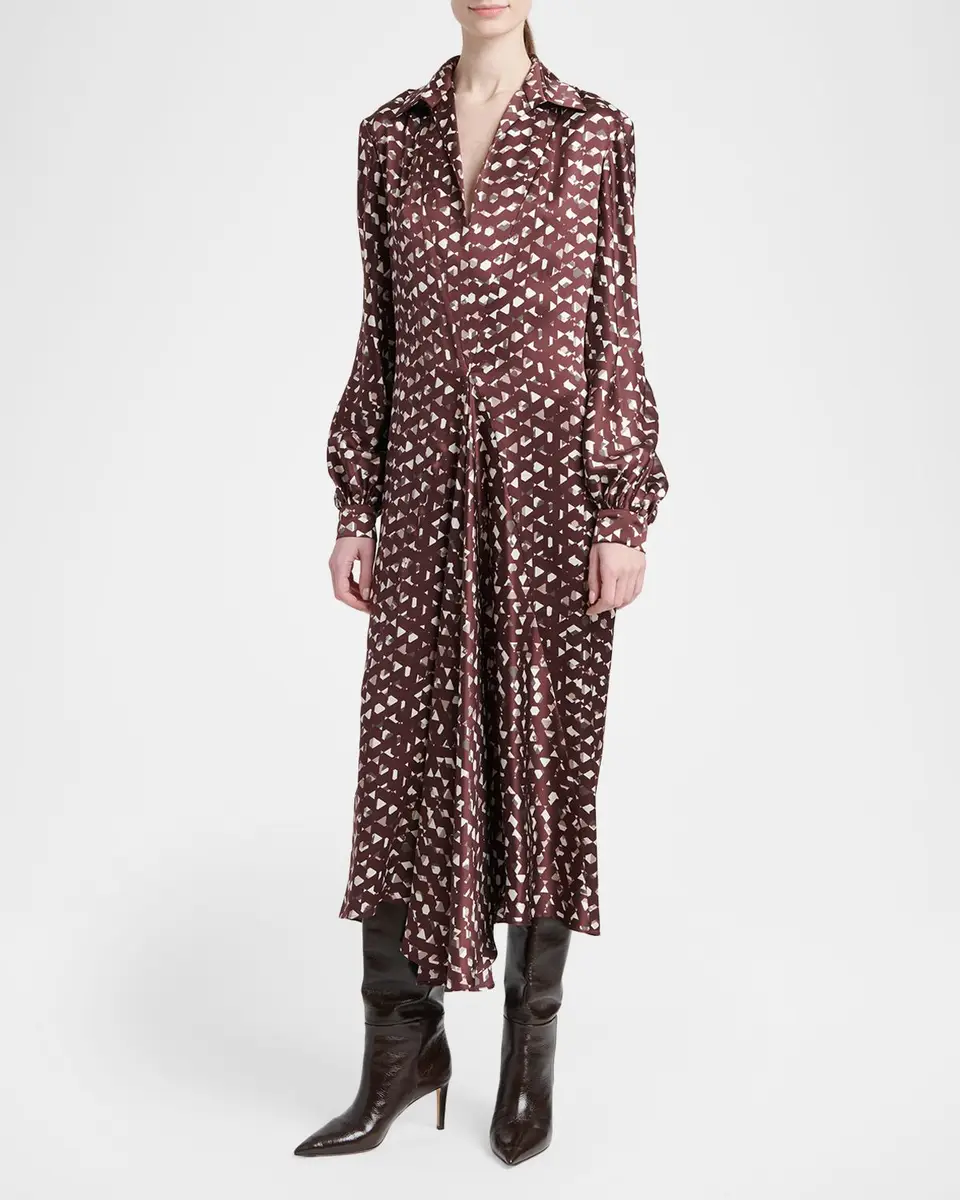 Kiton Abstract-Print Silk Long-Sleeve Midi Shirtdress | Thumbnail 4 Kiton Abstract-Print Silk Long-Sleeve Midi Shirtdress | Thumbnail 4