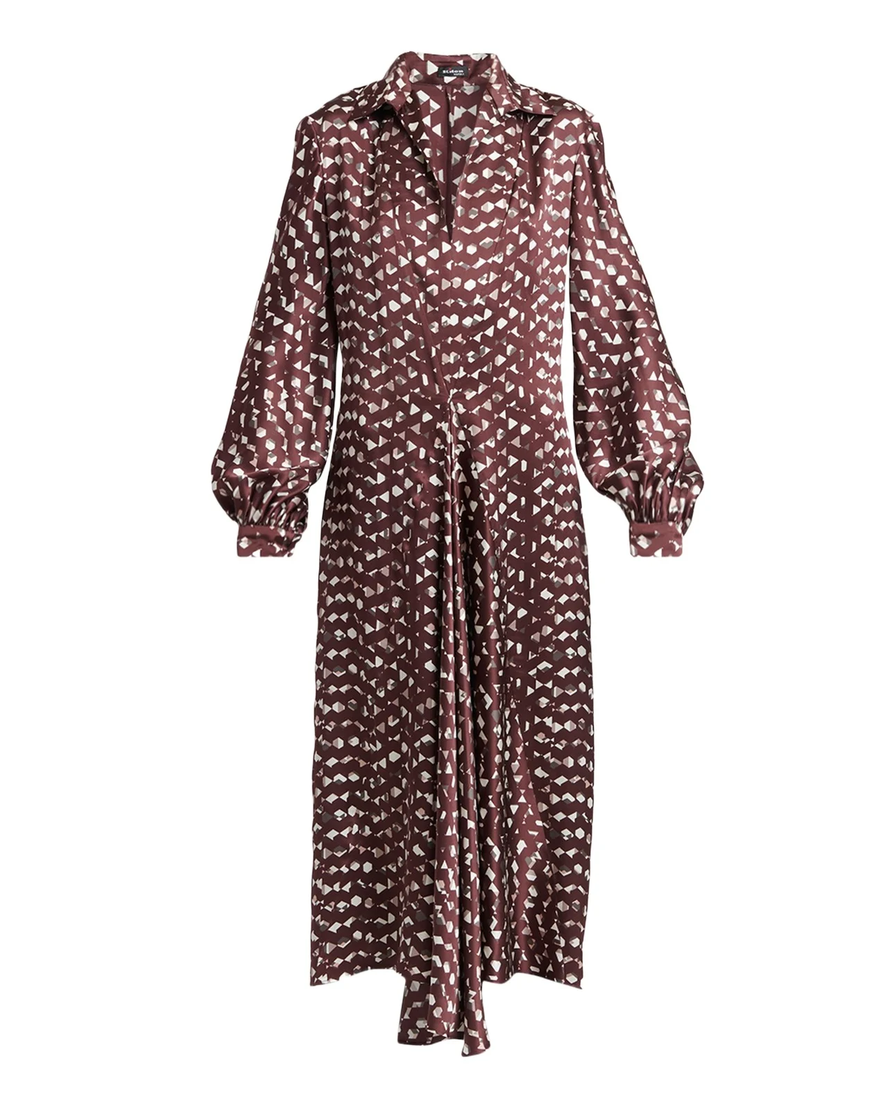 Abstract-Print Silk Long-Sleeve Midi Shirtdress