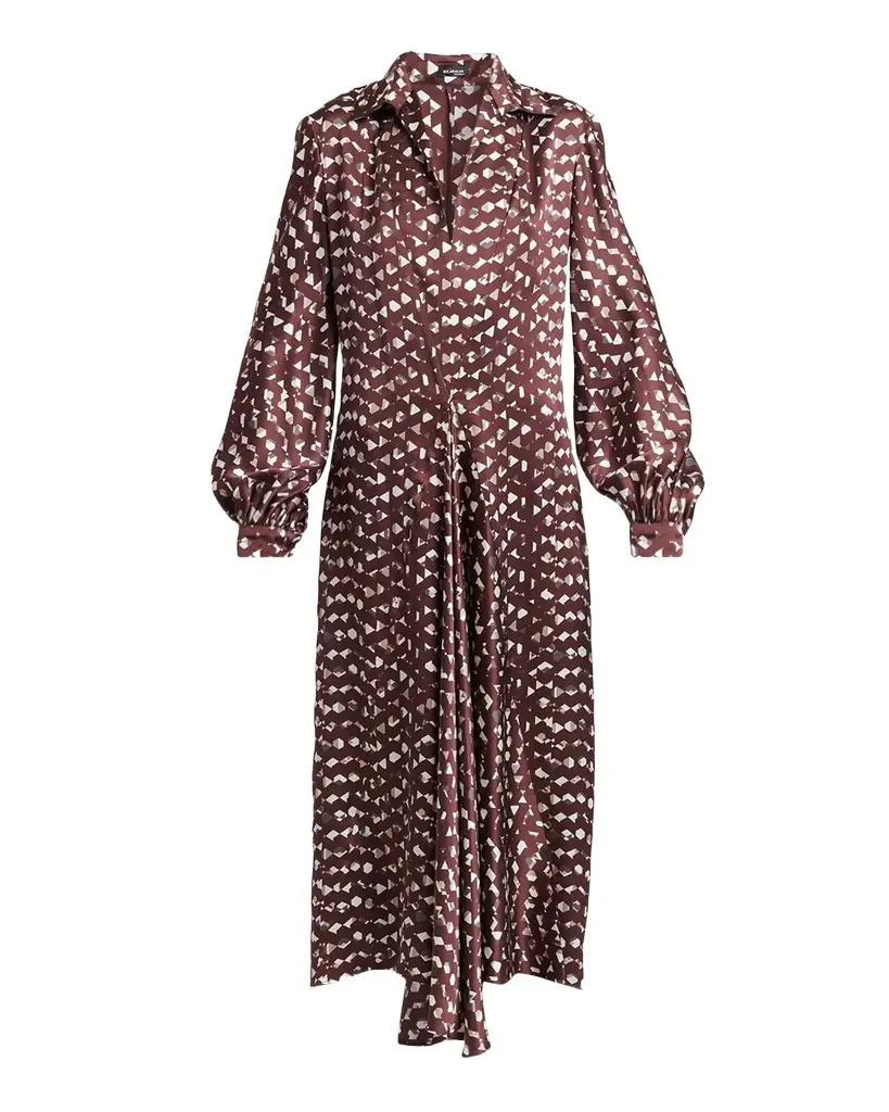 Abstract-Print Silk Long-Sleeve Midi Shirtdress Abstract-Print Silk Long-Sleeve Midi Shirtdress