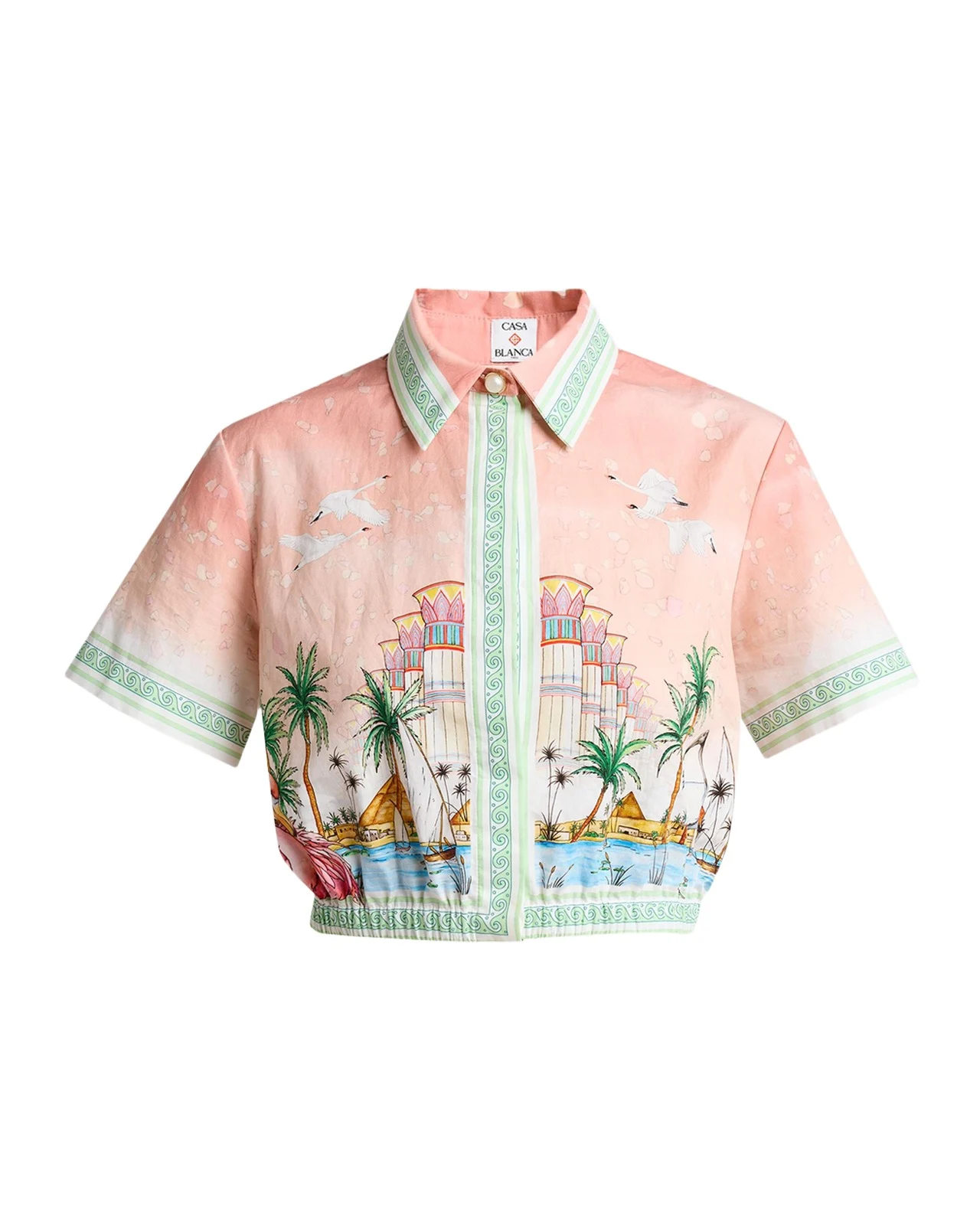 Casablanca Ethereal Cotton Cropped Short-Sleeve Shirt
