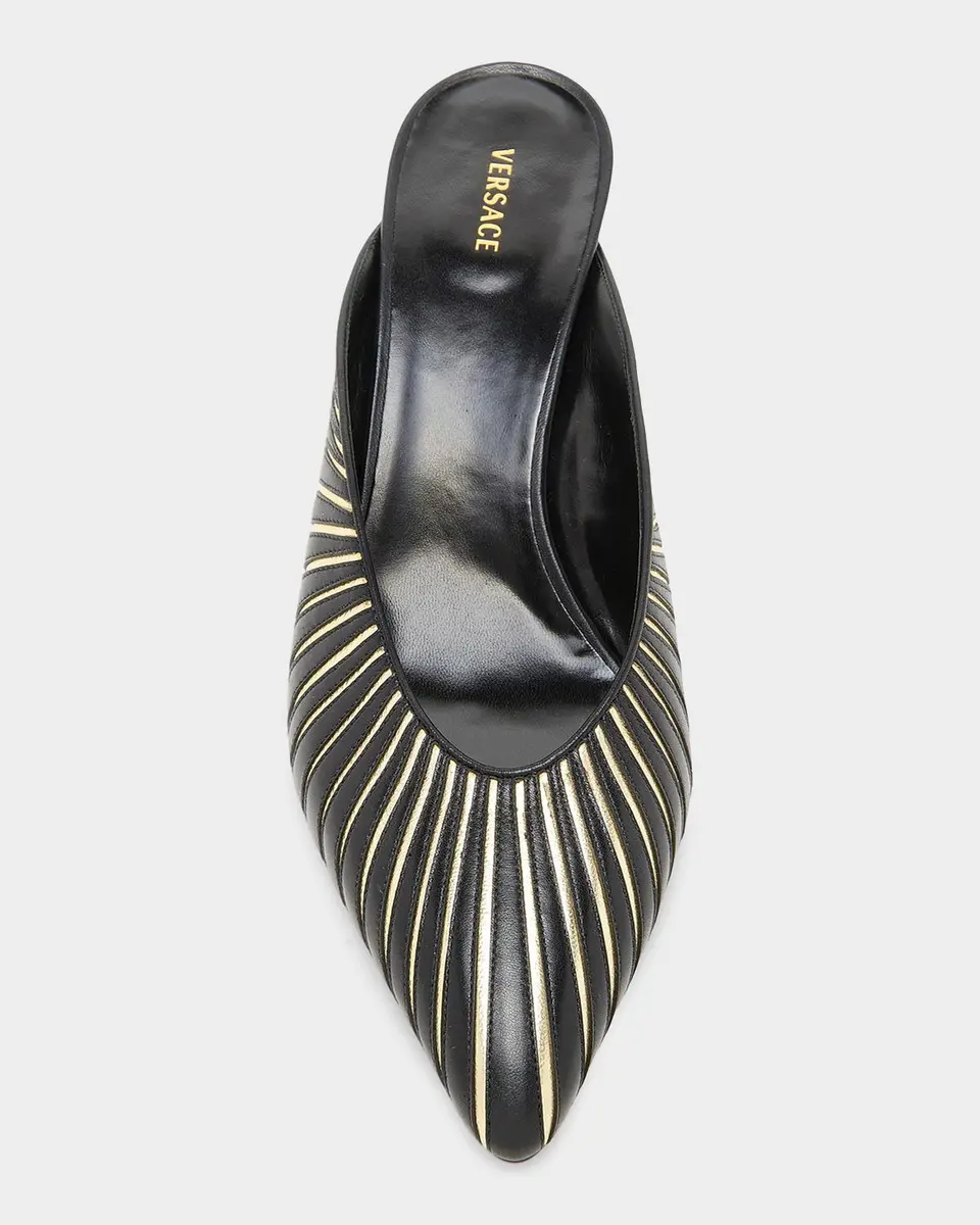 Versace 55MM Metallic Striped Leather Mules | Thumbnail 5 Versace 55MM Metallic Striped Leather Mules | Thumbnail 5