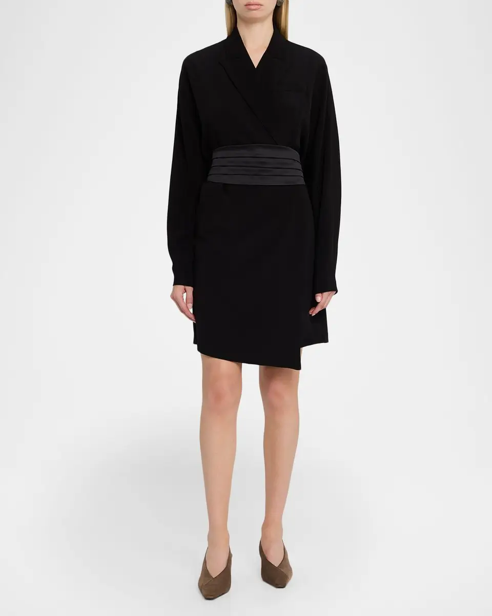 Brunello Cucinelli Cummerbund Dolman-Sleeve Mini Wrap Dress | Thumbnail 2