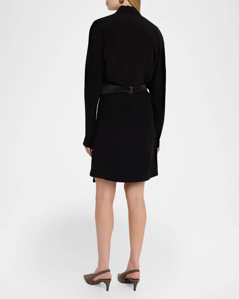 Brunello Cucinelli Cummerbund Dolman-Sleeve Mini Wrap Dress | Thumbnail 3