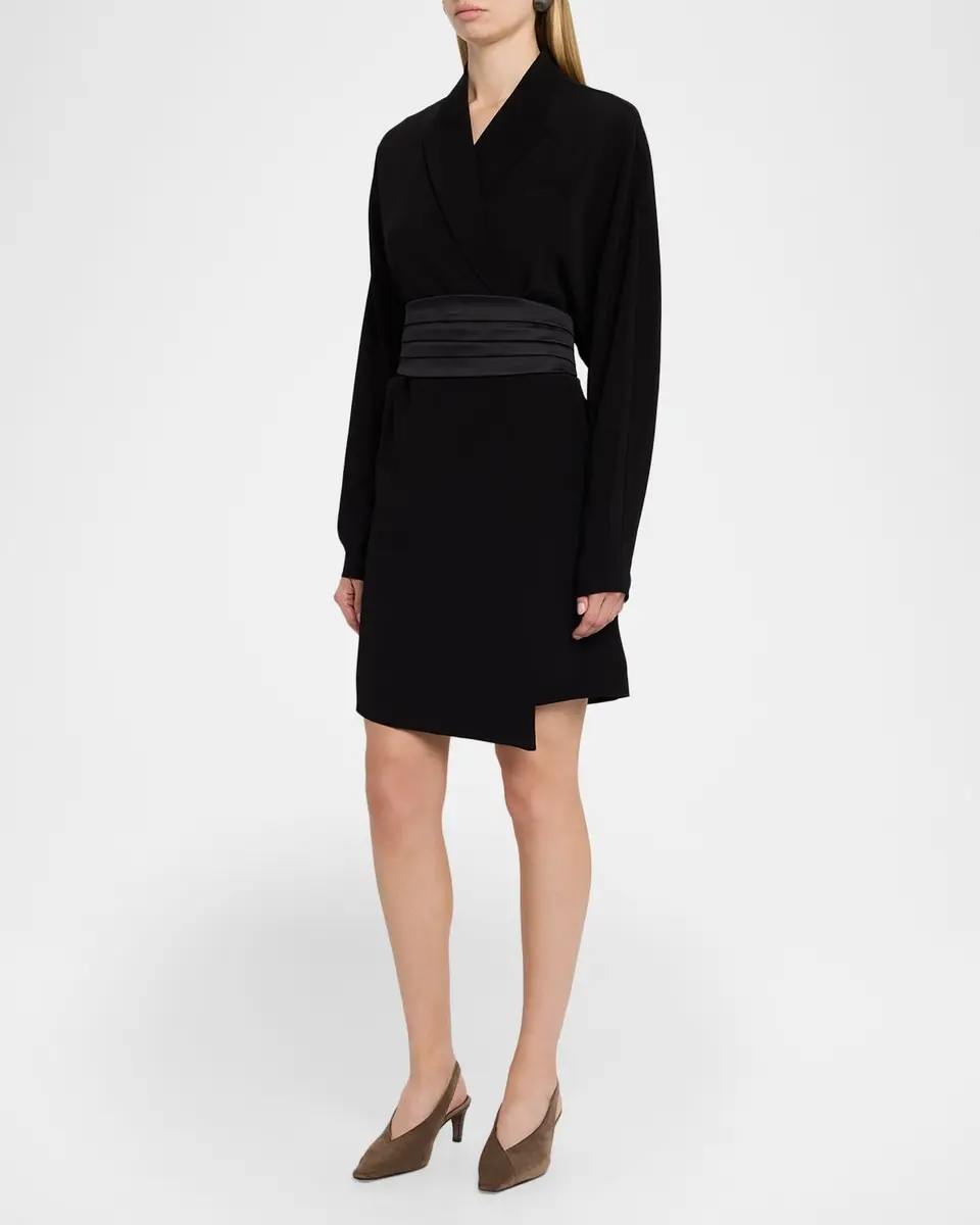 Brunello Cucinelli Cummerbund Dolman-Sleeve Mini Wrap Dress | Thumbnail 4