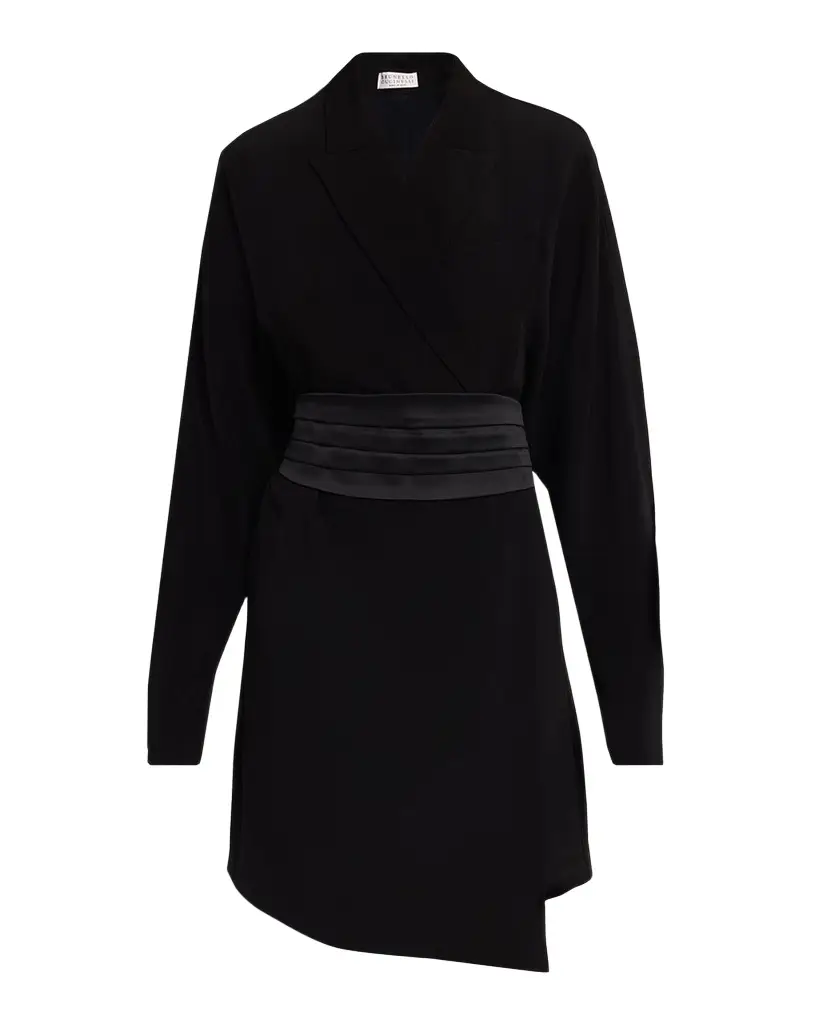Brunello Cucinelli Cummerbund Dolman-Sleeve Mini Wrap Dress | Image 1 Brunello Cucinelli Cummerbund Dolman-Sleeve Mini Wrap Dress | Image 1