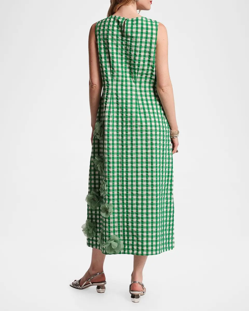 Frances Valentine Origami 3D Floral Appliqué Gingham Midi Dress | Thumbnail 2 Frances Valentine Origami 3D Floral Appliqué Gingham Midi Dress | Thumbnail 2