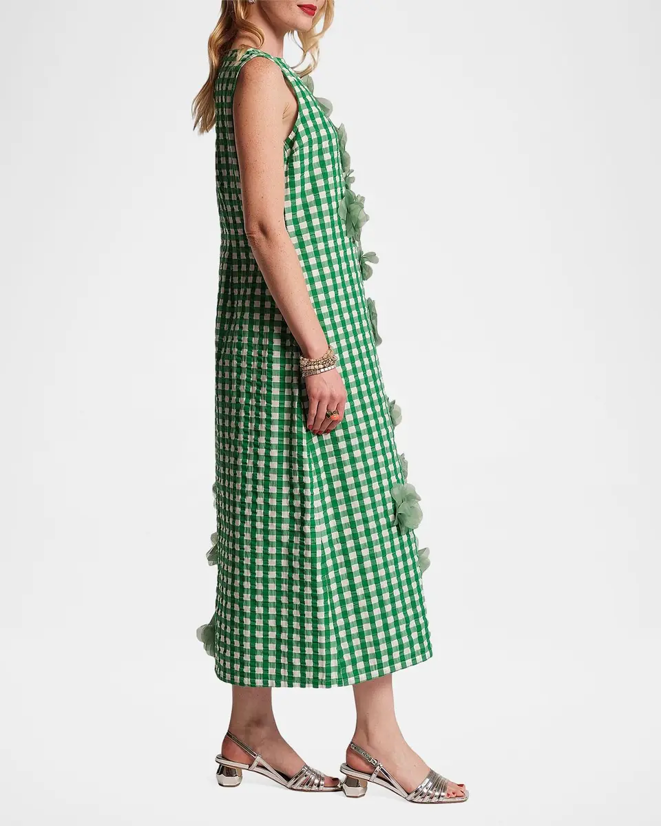 Frances Valentine Origami 3D Floral Appliqué Gingham Midi Dress | Thumbnail 3 Frances Valentine Origami 3D Floral Appliqué Gingham Midi Dress | Thumbnail 3