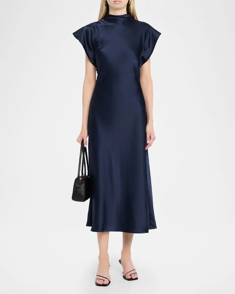 TANYA TAYLOR Adrien Satin Midi Dress | Thumbnail 2 TANYA TAYLOR Adrien Satin Midi Dress | Thumbnail 2