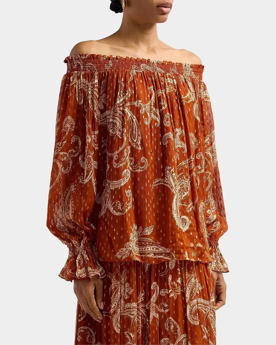 Hemant & Nandita Ruza Paisley Smocked Off-the-Shoulder Top | Thumbnail 4 Hemant & Nandita Ruza Paisley Smocked Off-the-Shoulder Top | Thumbnail 4
