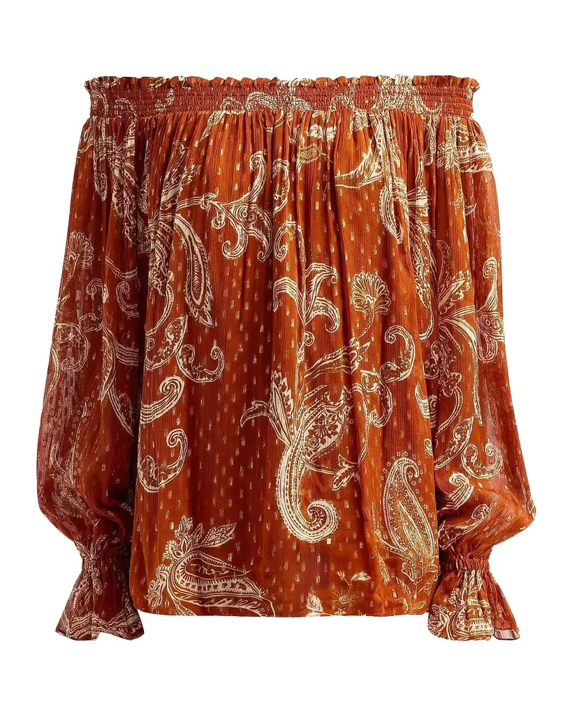 Hemant & Nandita Ruza Paisley Smocked Off-the-Shoulder Top | Image 1 Hemant & Nandita Ruza Paisley Smocked Off-the-Shoulder Top | Image 1
