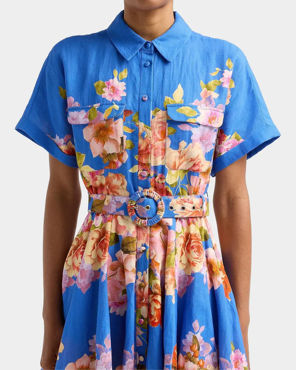 Hemant & Nandita Floral Linen-Cotton Belted Mini Shirtdress | Thumbnail 5 Hemant & Nandita Floral Linen-Cotton Belted Mini Shirtdress | Thumbnail 5