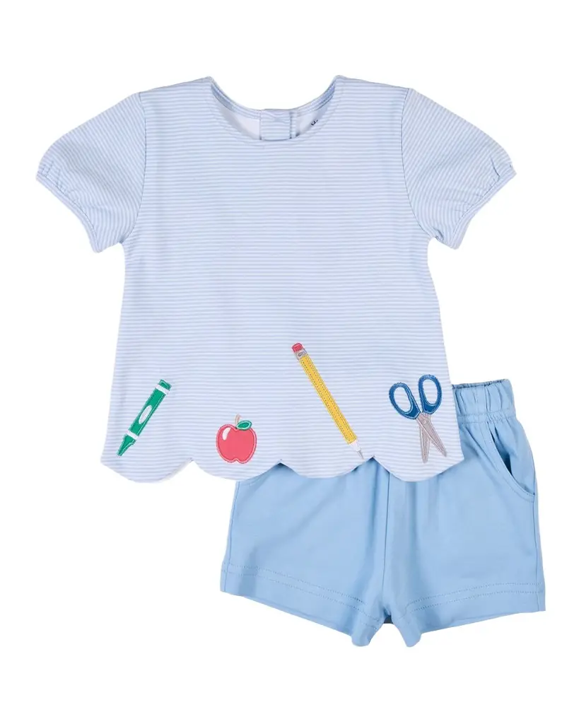 Florence Eiseman Girl's School Supplies Applique T-Shirt & Shorts Set, Size 2T-6 | Image 1 Florence Eiseman Girl's School Supplies Applique T-Shirt & Shorts Set, Size 2T-6 | Image 1