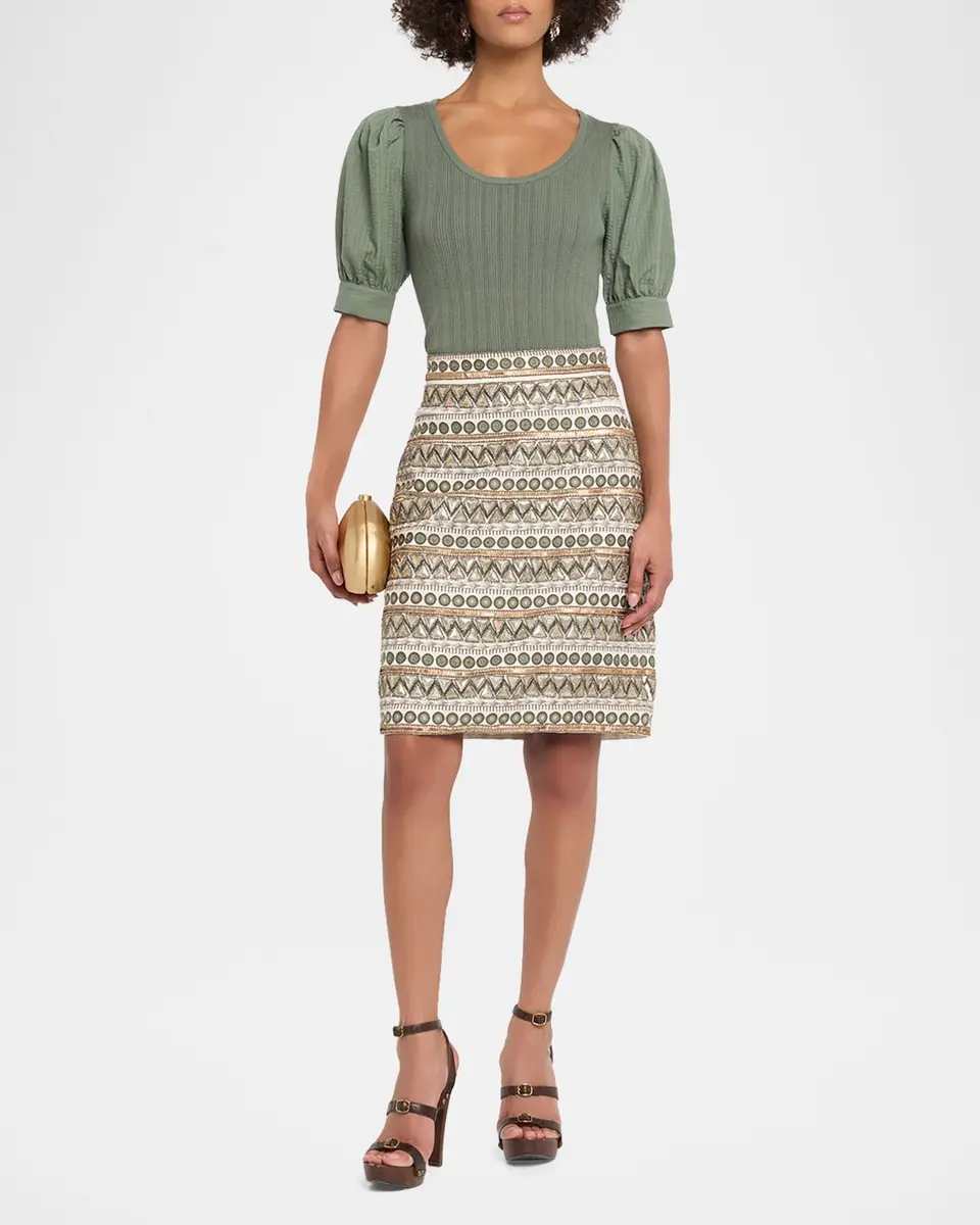 Elie Tahari The Kaeta Mixed Media Puff-Sleeve Sweater | Thumbnail 2 Elie Tahari The Kaeta Mixed Media Puff-Sleeve Sweater | Thumbnail 2
