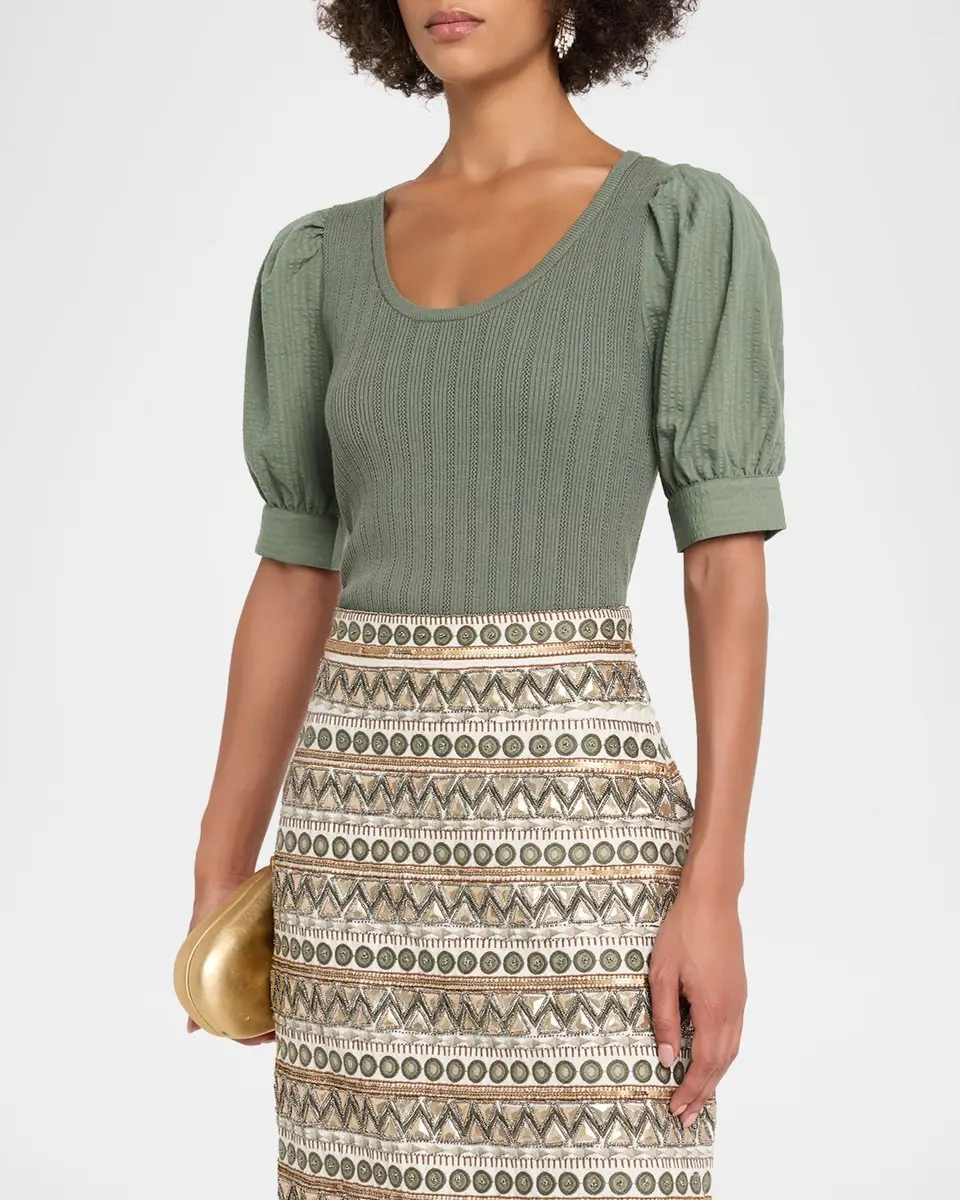 Elie Tahari The Kaeta Mixed Media Puff-Sleeve Sweater | Thumbnail 4 Elie Tahari The Kaeta Mixed Media Puff-Sleeve Sweater | Thumbnail 4