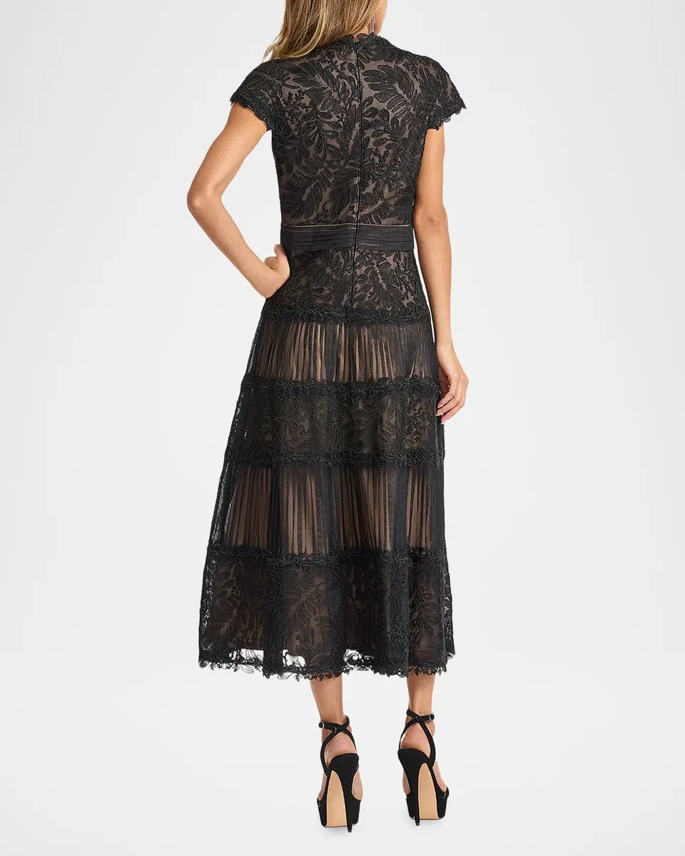 Tadashi Shoji Pleated Mesh & Textured Lace Midi Dress | Thumbnail 3 Tadashi Shoji Pleated Mesh & Textured Lace Midi Dress | Thumbnail 3