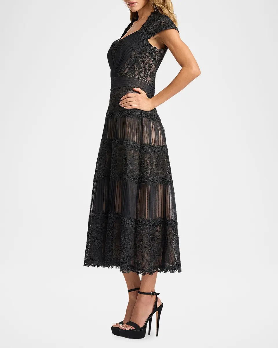 Tadashi Shoji Pleated Mesh & Textured Lace Midi Dress | Thumbnail 4 Tadashi Shoji Pleated Mesh & Textured Lace Midi Dress | Thumbnail 4