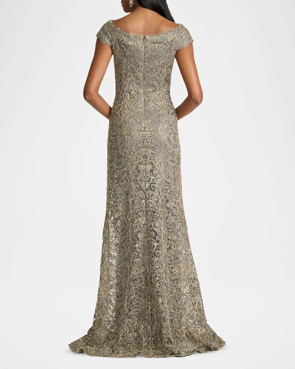 Tadashi Shoji Cap-Sleeve Sequin Lace Column Gown | Thumbnail 3 Tadashi Shoji Cap-Sleeve Sequin Lace Column Gown | Thumbnail 3