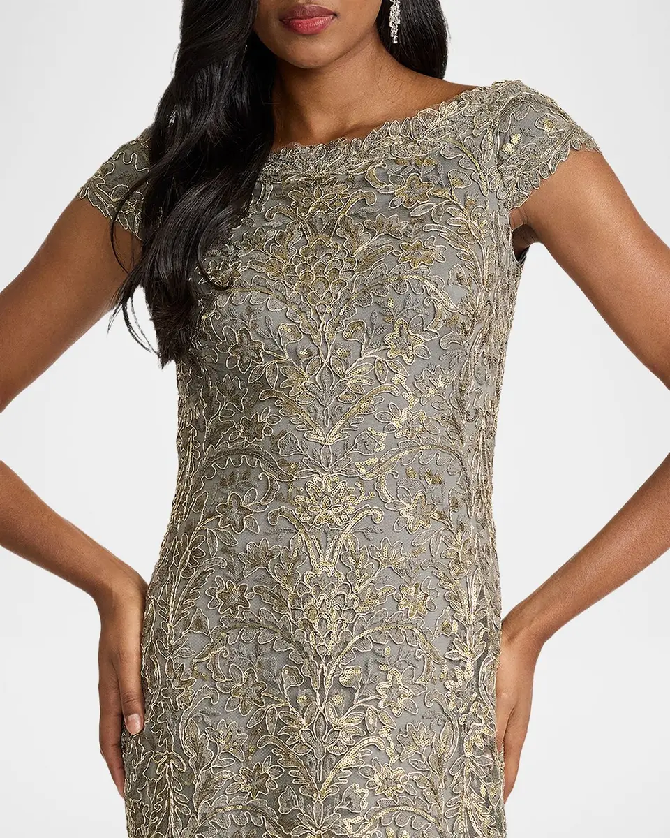 Tadashi Shoji Cap-Sleeve Sequin Lace Column Gown | Thumbnail 4 Tadashi Shoji Cap-Sleeve Sequin Lace Column Gown | Thumbnail 4