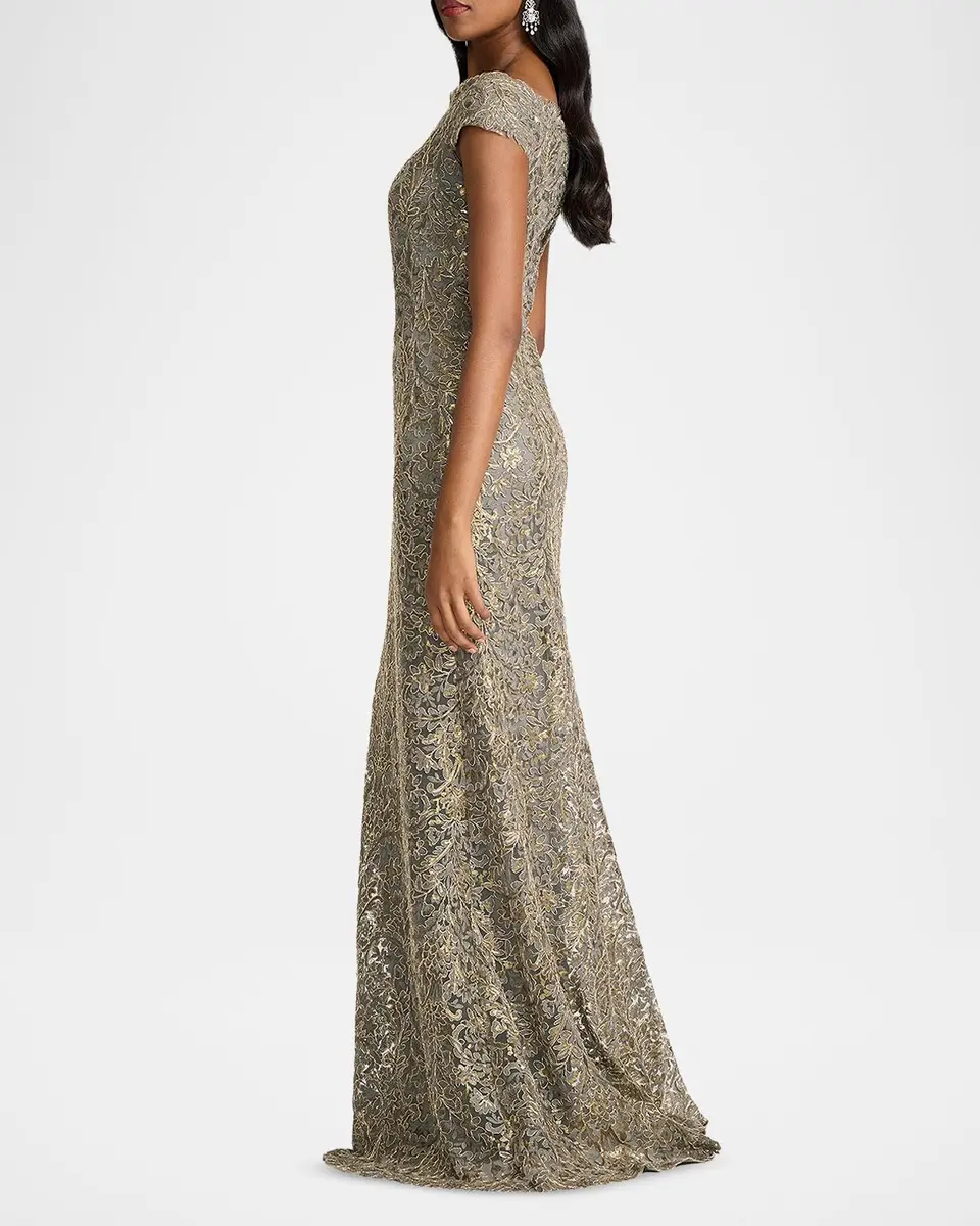 Tadashi Shoji Cap-Sleeve Sequin Lace Column Gown | Thumbnail 5 Tadashi Shoji Cap-Sleeve Sequin Lace Column Gown | Thumbnail 5
